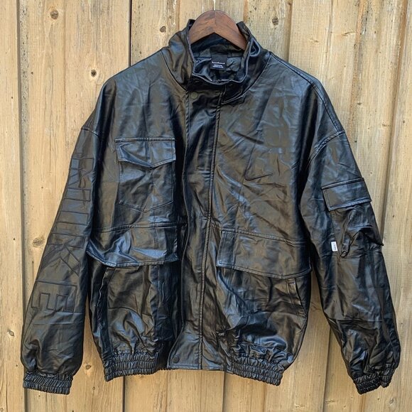 Vintage Nike Leather Jacket Large Black - Picture 1 of 15